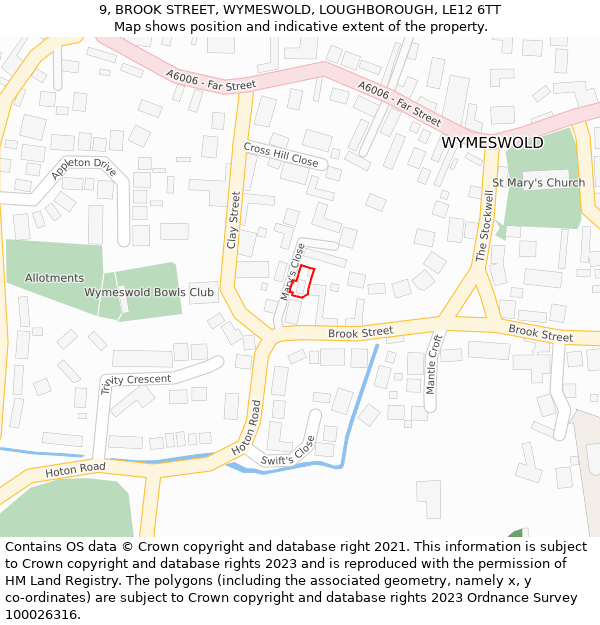 9, BROOK STREET, WYMESWOLD, LOUGHBOROUGH, LE12 6TT: Location map and indicative extent of plot
