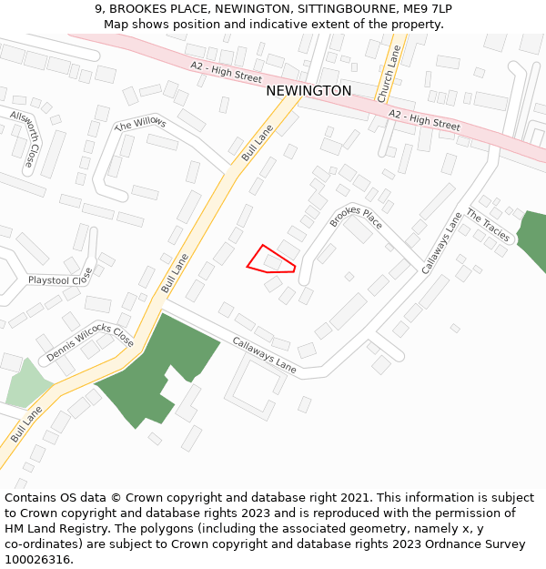 9, BROOKES PLACE, NEWINGTON, SITTINGBOURNE, ME9 7LP: Location map and indicative extent of plot