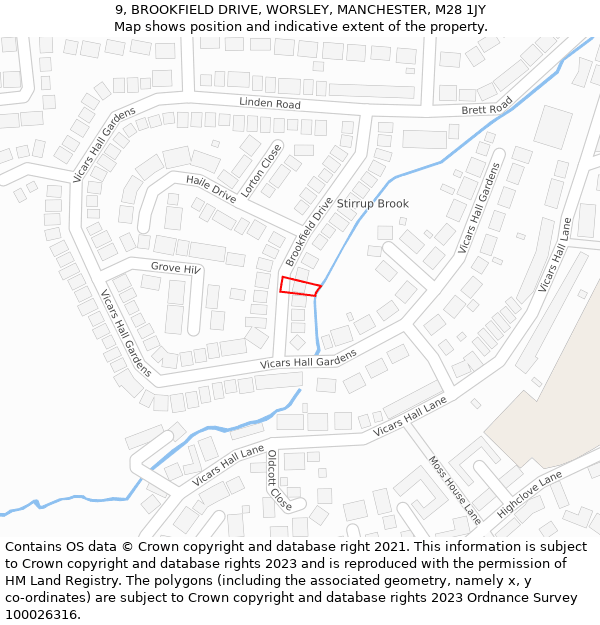 9, BROOKFIELD DRIVE, WORSLEY, MANCHESTER, M28 1JY: Location map and indicative extent of plot
