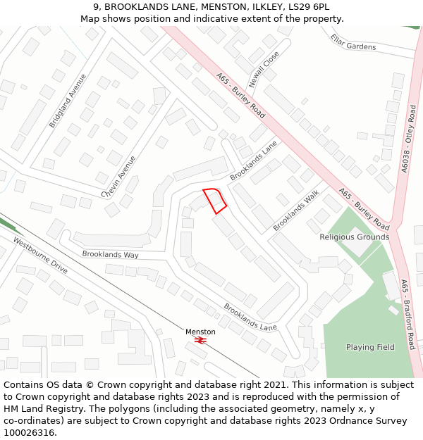 9, BROOKLANDS LANE, MENSTON, ILKLEY, LS29 6PL: Location map and indicative extent of plot