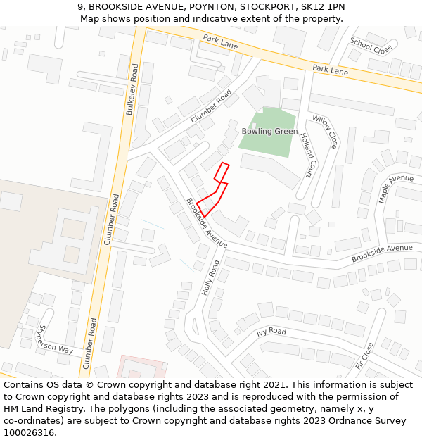 9, BROOKSIDE AVENUE, POYNTON, STOCKPORT, SK12 1PN: Location map and indicative extent of plot