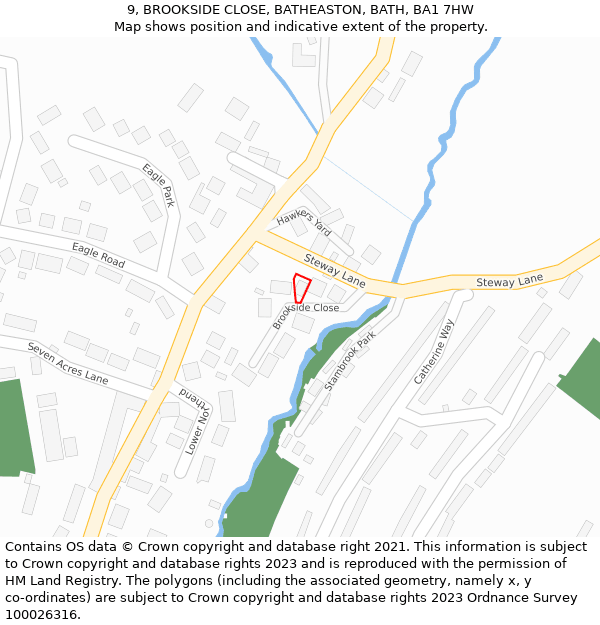 9, BROOKSIDE CLOSE, BATHEASTON, BATH, BA1 7HW: Location map and indicative extent of plot