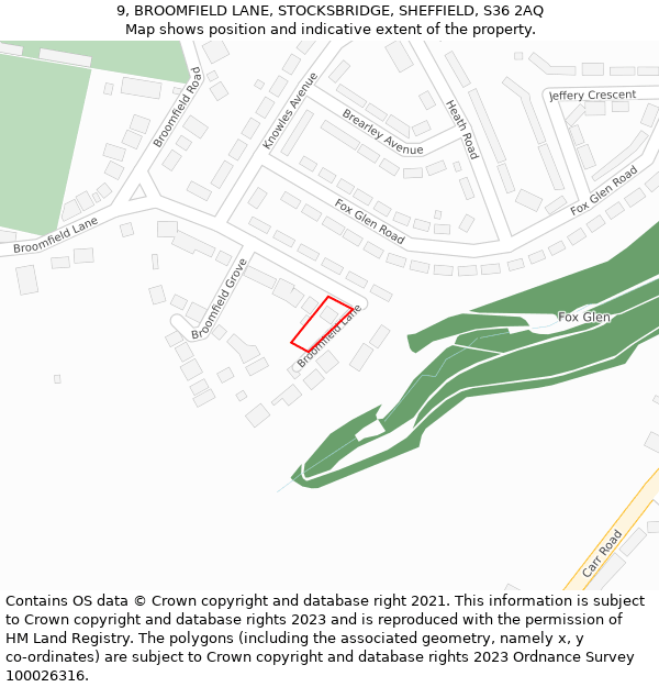 9, BROOMFIELD LANE, STOCKSBRIDGE, SHEFFIELD, S36 2AQ: Location map and indicative extent of plot