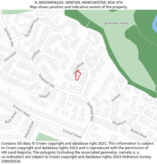 9, BROOMFIELDS, DENTON, MANCHESTER, M34 3TH: Location map and indicative extent of plot