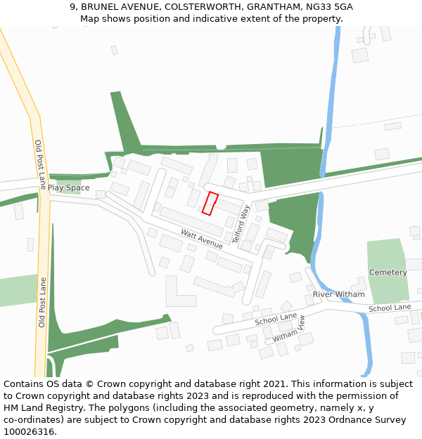9, BRUNEL AVENUE, COLSTERWORTH, GRANTHAM, NG33 5GA: Location map and indicative extent of plot