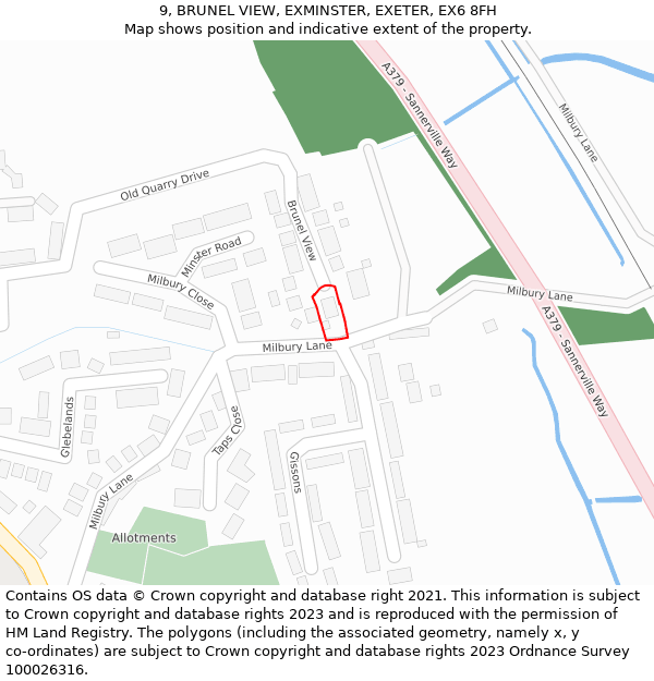 9, BRUNEL VIEW, EXMINSTER, EXETER, EX6 8FH: Location map and indicative extent of plot