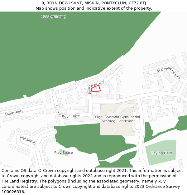 9, BRYN DEWI SANT, MISKIN, PONTYCLUN, CF72 8TJ: Location map and indicative extent of plot