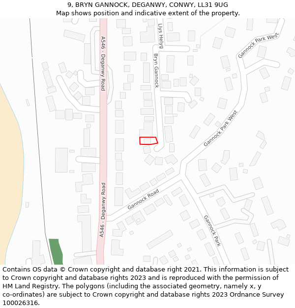 9, BRYN GANNOCK, DEGANWY, CONWY, LL31 9UG: Location map and indicative extent of plot