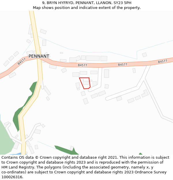 9, BRYN HYFRYD, PENNANT, LLANON, SY23 5PH: Location map and indicative extent of plot