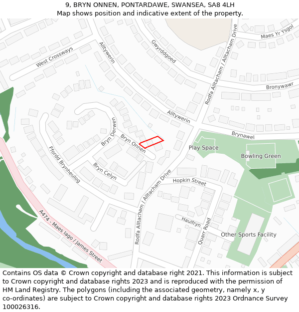 9, BRYN ONNEN, PONTARDAWE, SWANSEA, SA8 4LH: Location map and indicative extent of plot