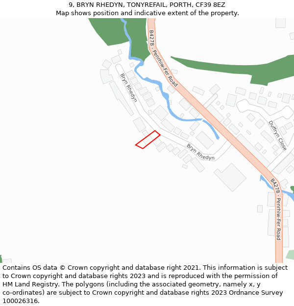 9, BRYN RHEDYN, TONYREFAIL, PORTH, CF39 8EZ: Location map and indicative extent of plot