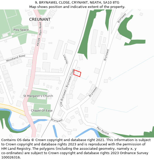 9, BRYNAWEL CLOSE, CRYNANT, NEATH, SA10 8TG: Location map and indicative extent of plot