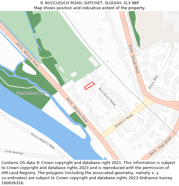 9, BUCCLEUCH ROAD, DATCHET, SLOUGH, SL3 9BP: Location map and indicative extent of plot