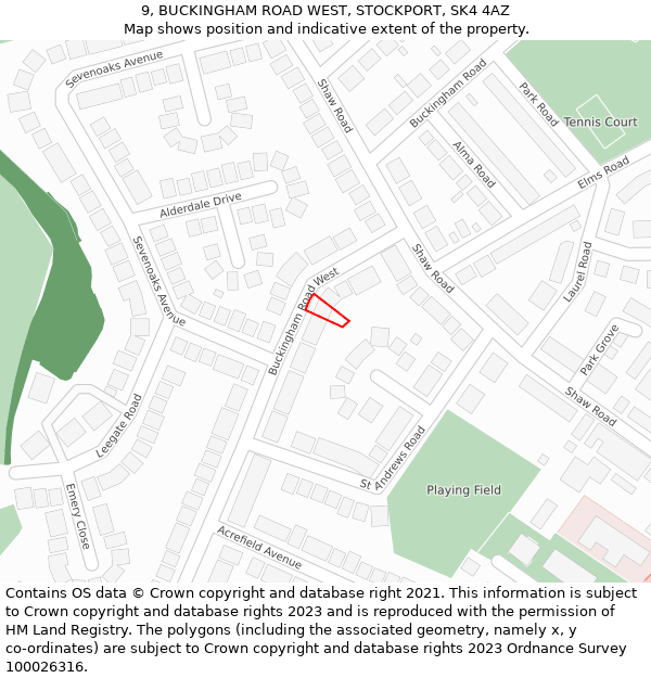 9, BUCKINGHAM ROAD WEST, STOCKPORT, SK4 4AZ: Location map and indicative extent of plot