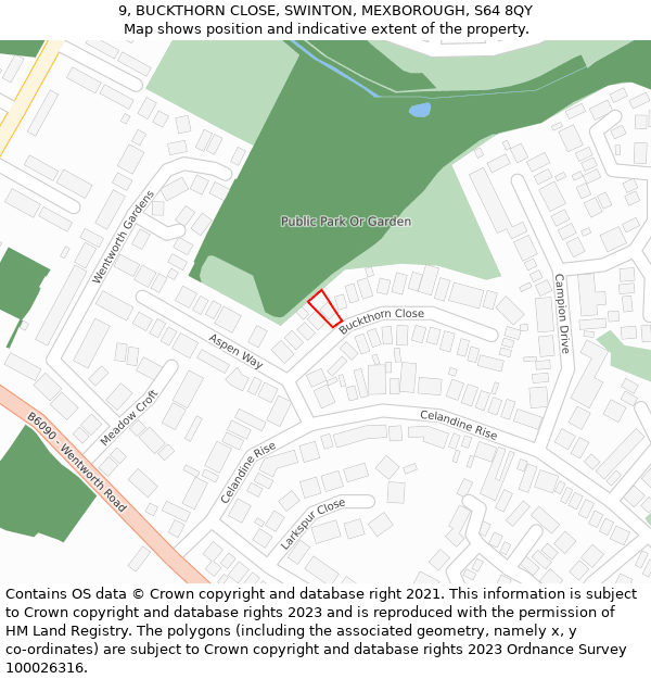 9, BUCKTHORN CLOSE, SWINTON, MEXBOROUGH, S64 8QY: Location map and indicative extent of plot