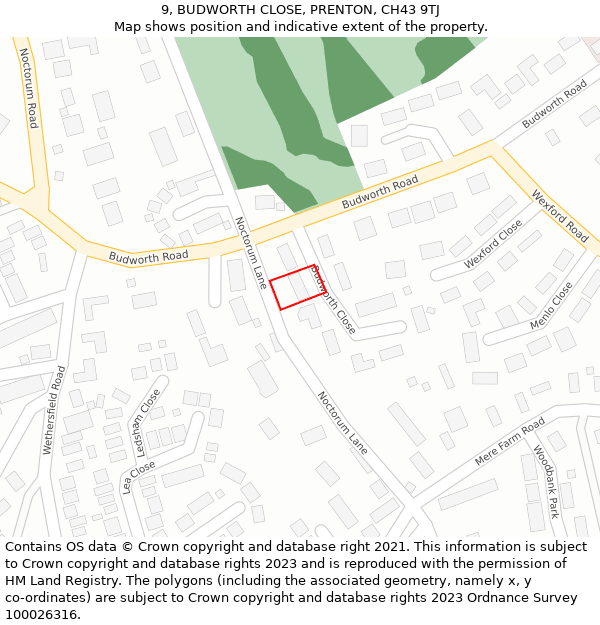 9, BUDWORTH CLOSE, PRENTON, CH43 9TJ: Location map and indicative extent of plot