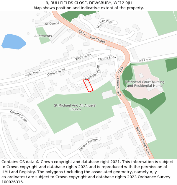 9, BULLFIELDS CLOSE, DEWSBURY, WF12 0JH: Location map and indicative extent of plot