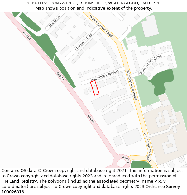 9, BULLINGDON AVENUE, BERINSFIELD, WALLINGFORD, OX10 7PL: Location map and indicative extent of plot