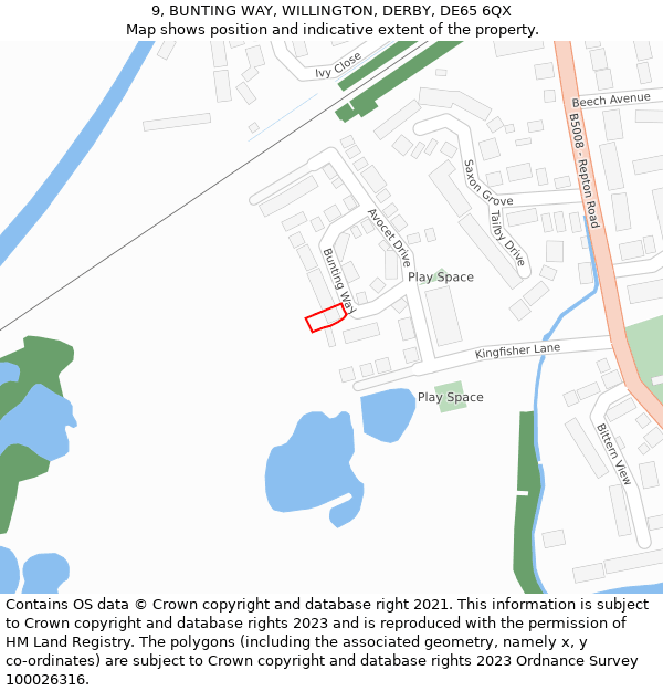 9, BUNTING WAY, WILLINGTON, DERBY, DE65 6QX: Location map and indicative extent of plot