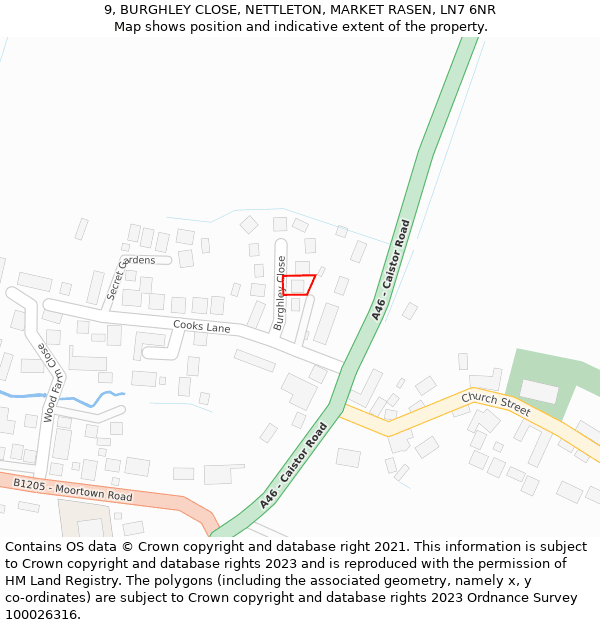 9, BURGHLEY CLOSE, NETTLETON, MARKET RASEN, LN7 6NR: Location map and indicative extent of plot