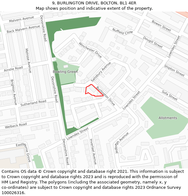 9, BURLINGTON DRIVE, BOLTON, BL1 4ER: Location map and indicative extent of plot