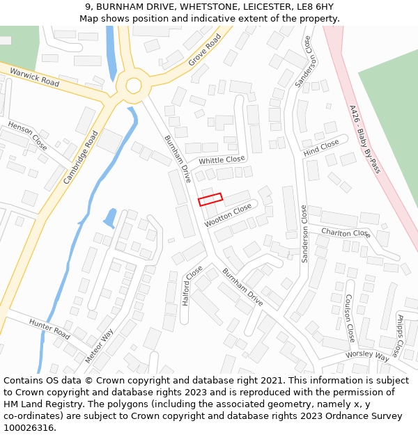 9, BURNHAM DRIVE, WHETSTONE, LEICESTER, LE8 6HY: Location map and indicative extent of plot