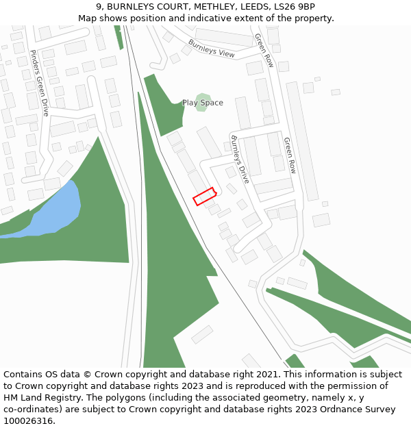 9, BURNLEYS COURT, METHLEY, LEEDS, LS26 9BP: Location map and indicative extent of plot