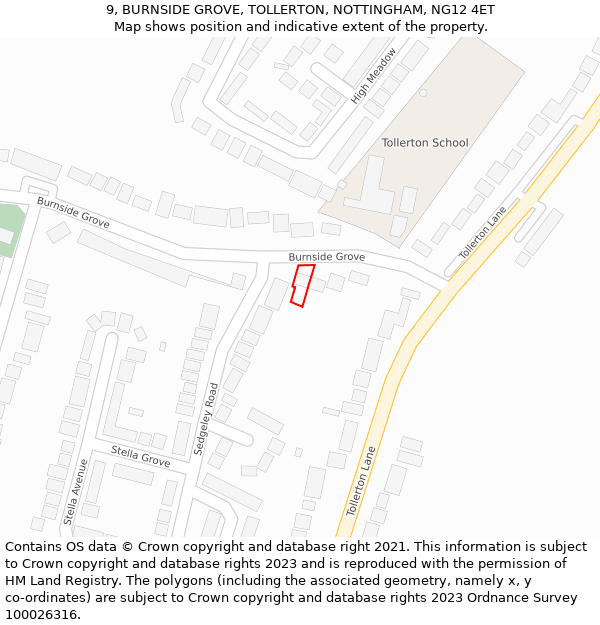 9, BURNSIDE GROVE, TOLLERTON, NOTTINGHAM, NG12 4ET: Location map and indicative extent of plot