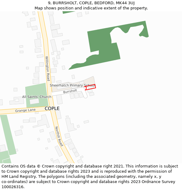9, BURRSHOLT, COPLE, BEDFORD, MK44 3UJ: Location map and indicative extent of plot