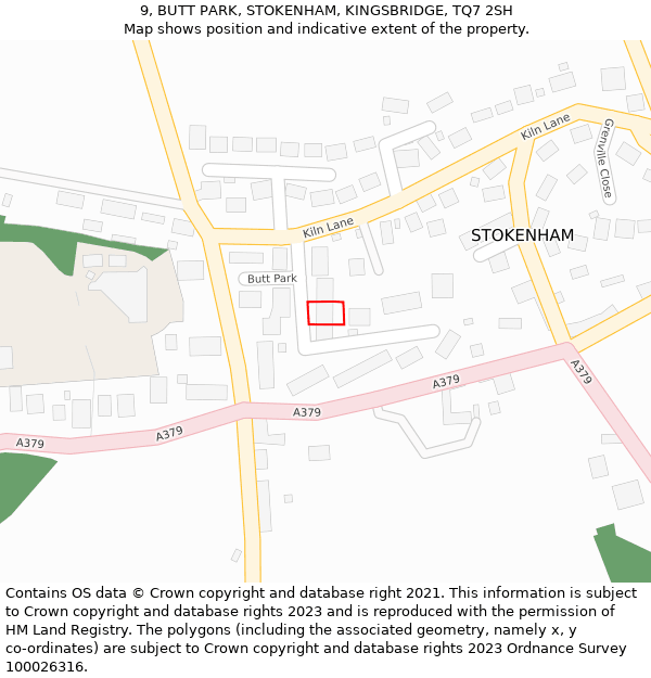 9, BUTT PARK, STOKENHAM, KINGSBRIDGE, TQ7 2SH: Location map and indicative extent of plot