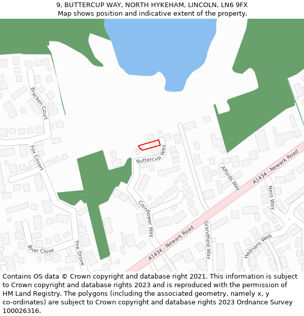 9, BUTTERCUP WAY, NORTH HYKEHAM, LINCOLN, LN6 9FX: Location map and indicative extent of plot