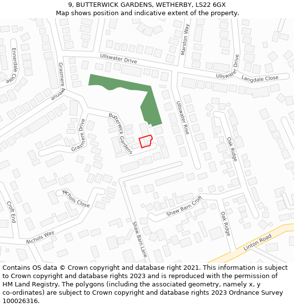 9, BUTTERWICK GARDENS, WETHERBY, LS22 6GX: Location map and indicative extent of plot