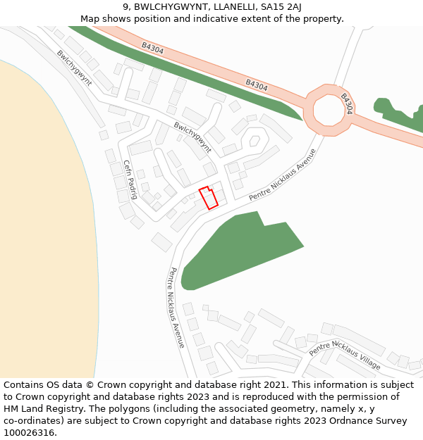 9, BWLCHYGWYNT, LLANELLI, SA15 2AJ: Location map and indicative extent of plot