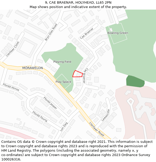 9, CAE BRAENAR, HOLYHEAD, LL65 2PN: Location map and indicative extent of plot