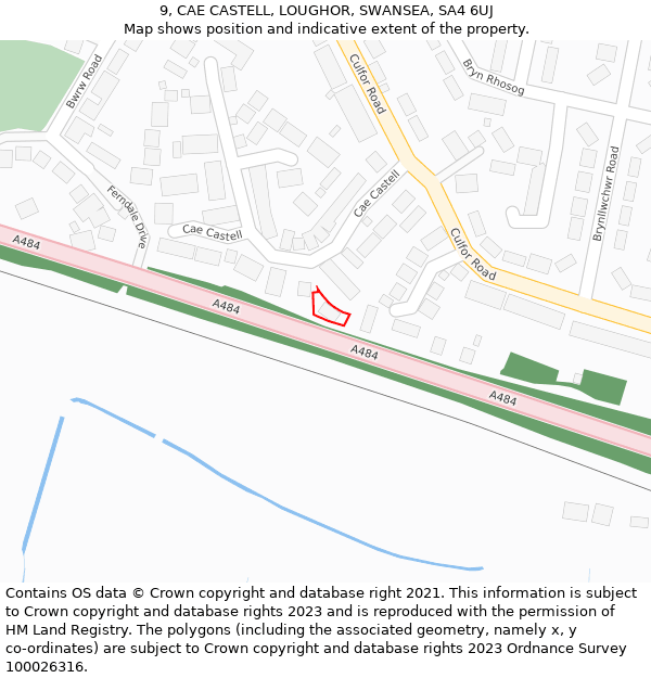 9, CAE CASTELL, LOUGHOR, SWANSEA, SA4 6UJ: Location map and indicative extent of plot