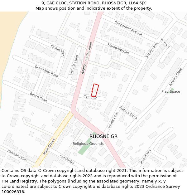 9, CAE CLOC, STATION ROAD, RHOSNEIGR, LL64 5JX: Location map and indicative extent of plot