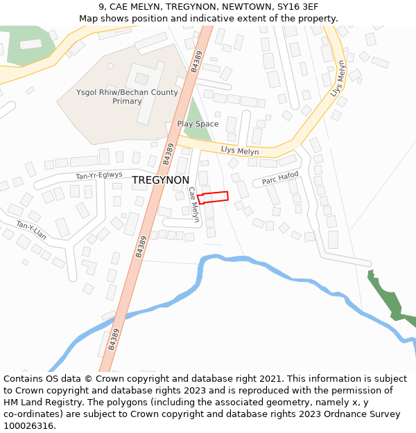 9, CAE MELYN, TREGYNON, NEWTOWN, SY16 3EF: Location map and indicative extent of plot