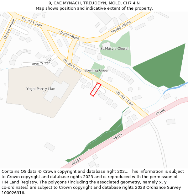 9, CAE MYNACH, TREUDDYN, MOLD, CH7 4JN: Location map and indicative extent of plot