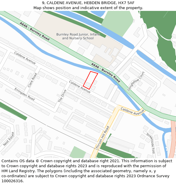 9, CALDENE AVENUE, HEBDEN BRIDGE, HX7 5AF: Location map and indicative extent of plot