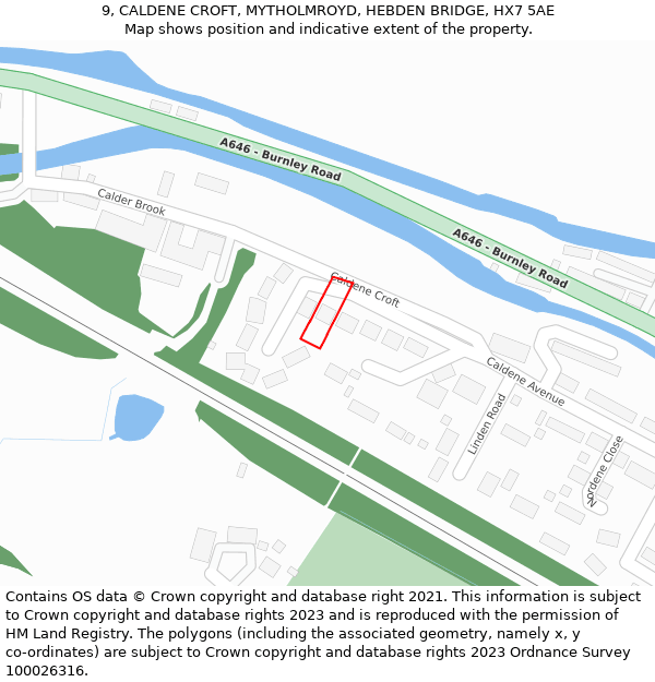 9, CALDENE CROFT, MYTHOLMROYD, HEBDEN BRIDGE, HX7 5AE: Location map and indicative extent of plot