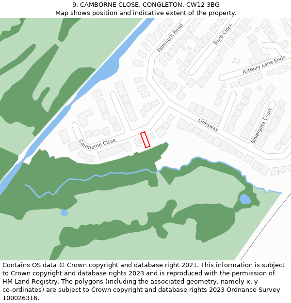 9, CAMBORNE CLOSE, CONGLETON, CW12 3BG: Location map and indicative extent of plot
