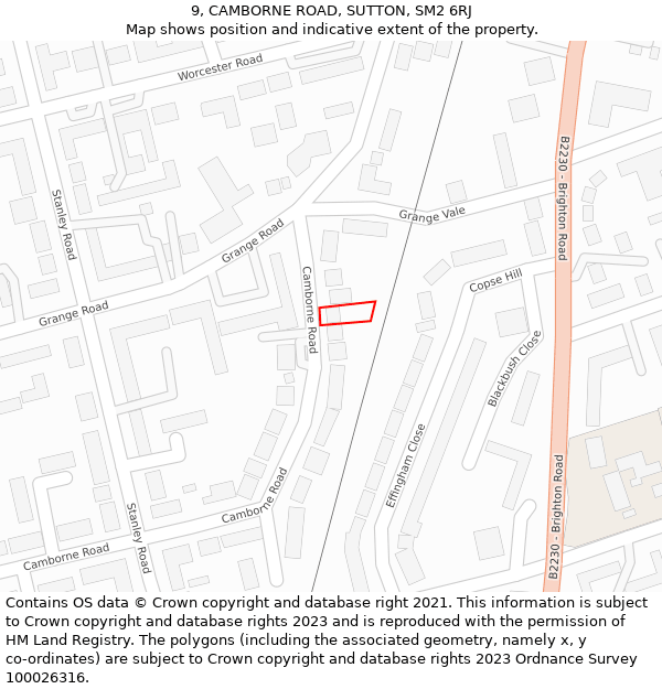 9, CAMBORNE ROAD, SUTTON, SM2 6RJ: Location map and indicative extent of plot