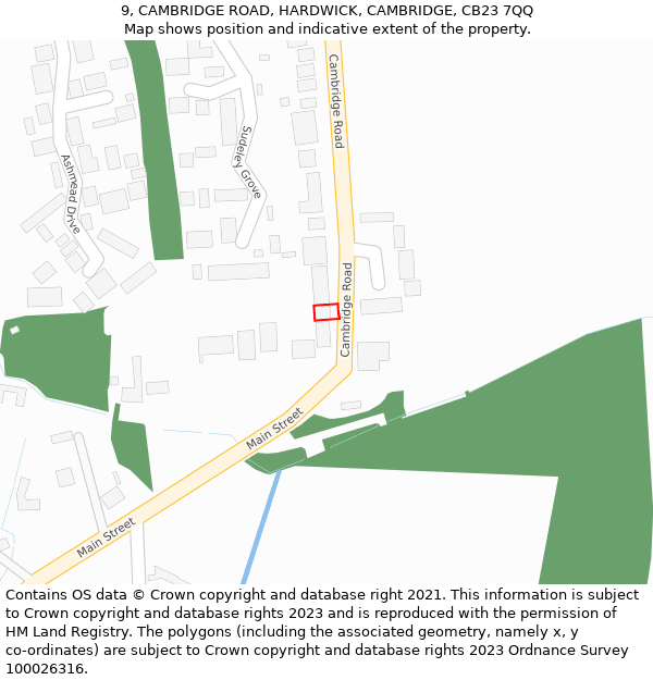 9, CAMBRIDGE ROAD, HARDWICK, CAMBRIDGE, CB23 7QQ: Location map and indicative extent of plot