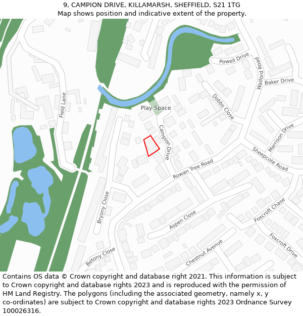 9, CAMPION DRIVE, KILLAMARSH, SHEFFIELD, S21 1TG: Location map and indicative extent of plot