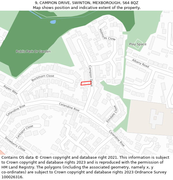 9, CAMPION DRIVE, SWINTON, MEXBOROUGH, S64 8QZ: Location map and indicative extent of plot