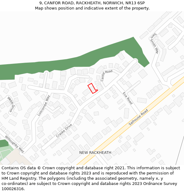 9, CANFOR ROAD, RACKHEATH, NORWICH, NR13 6SP: Location map and indicative extent of plot