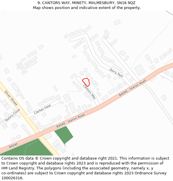 9, CANTORS WAY, MINETY, MALMESBURY, SN16 9QZ: Location map and indicative extent of plot