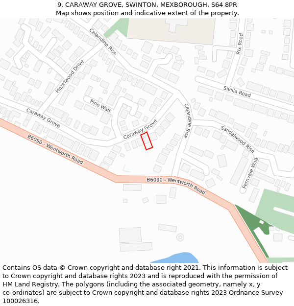 9, CARAWAY GROVE, SWINTON, MEXBOROUGH, S64 8PR: Location map and indicative extent of plot