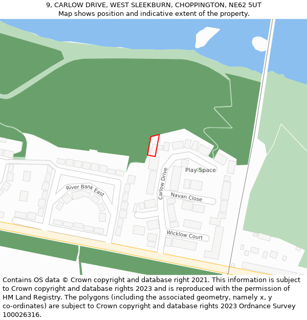 9, CARLOW DRIVE, WEST SLEEKBURN, CHOPPINGTON, NE62 5UT: Location map and indicative extent of plot