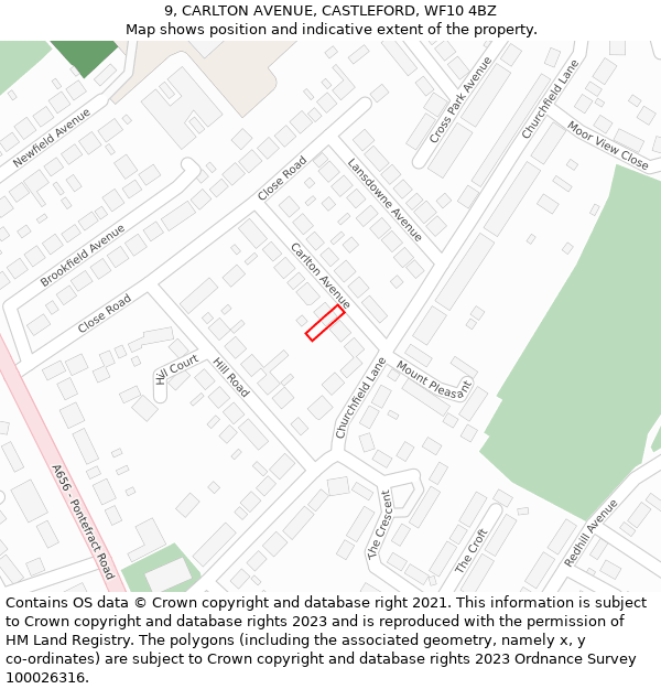 9, CARLTON AVENUE, CASTLEFORD, WF10 4BZ: Location map and indicative extent of plot